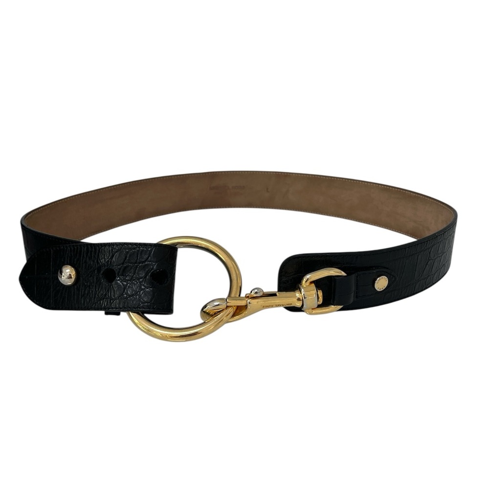 Michael Kors Collection Made in Italy Black Gold Embossed Leather Waist Belt L